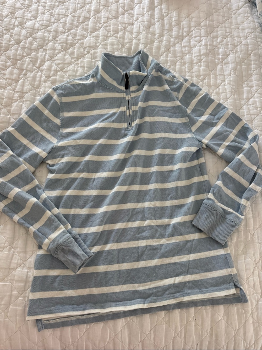 JCrew Boys Light Blue and White Striped Half-Zip Sweater